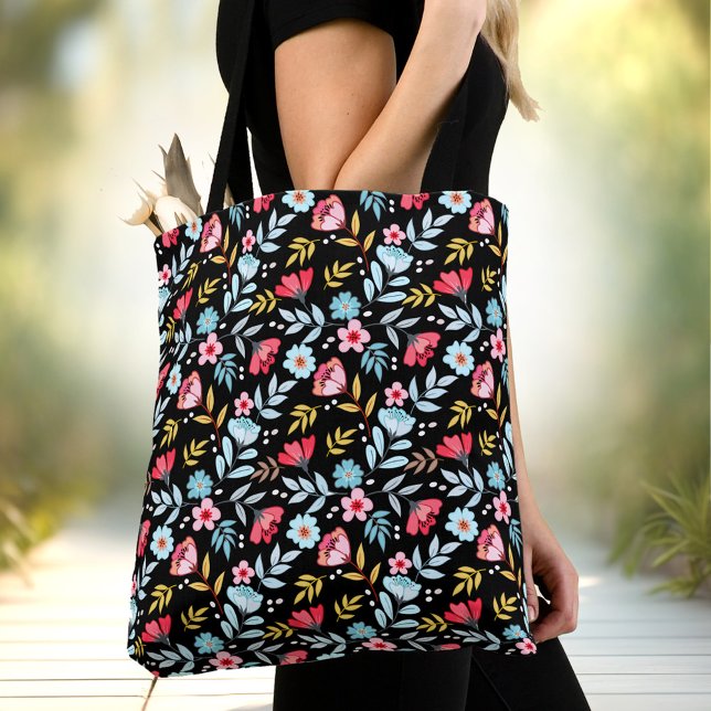 Floral Feminine Black Colourful Summer Tote Bag (Floral Feminine Black Colorful Summer Tote Bag)