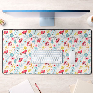 Floral Feminine Colourful Pink Blue Desk Mat