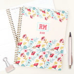 Floral Feminine Pink Blue Cream Colourful Monogram Planner<br><div class="desc">A lovely colourful and feminine floral planner in pink,  blue happy colours on the cream background. Easily personalise the text. Also,  you can easily change the background to any colour you like using the editing tool by clicking on the background button. - Kate Eden Art</div>