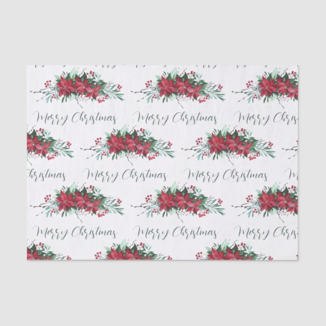 Floral Festive Poinsettia Christmas Holidays Tissue Paper (Front)