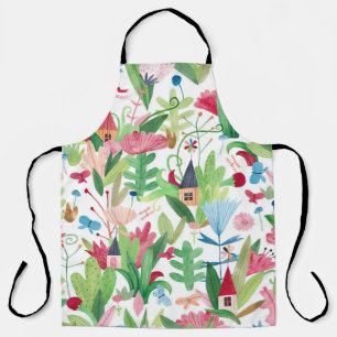 Floral Fields: Watercolor Houses Pattern Apron