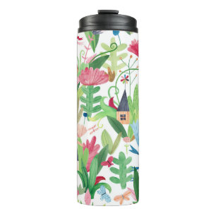 Floral Fields: Watercolor Houses Pattern Thermal Tumbler