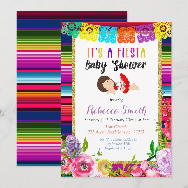 Floral Fiesta Baby Shower Festive Invitation Girl (Front/Back)