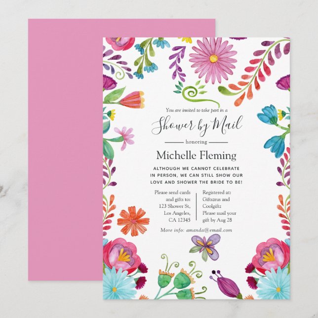 Floral Fiesta Bridal or Baby Shower by Mail Invitation (Front/Back)