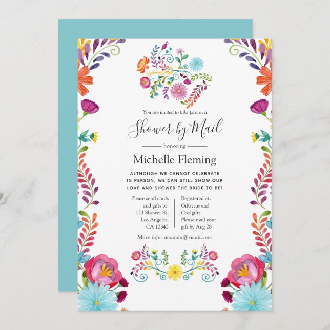 Floral Fiesta Bridal or Baby Shower by Mail Invitation (Front/Back)