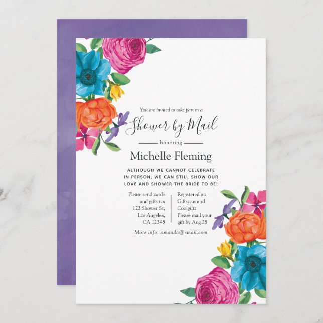 Floral Fiesta Bridal or Baby Shower by Mail Invitation (Front/Back)