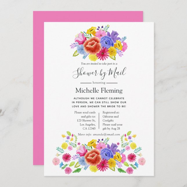Floral Fiesta Bridal or Baby Shower by Mail Invitation (Front/Back)