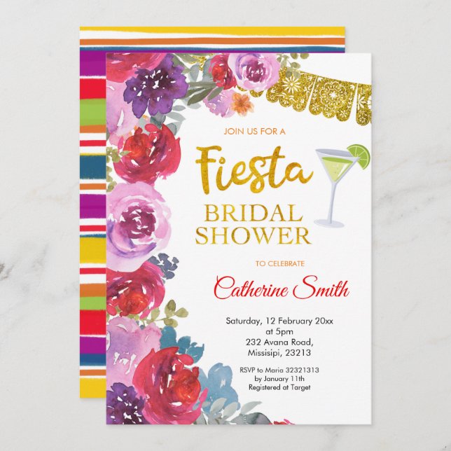 Floral Fiesta Bridal Shower Invitation (Front/Back)