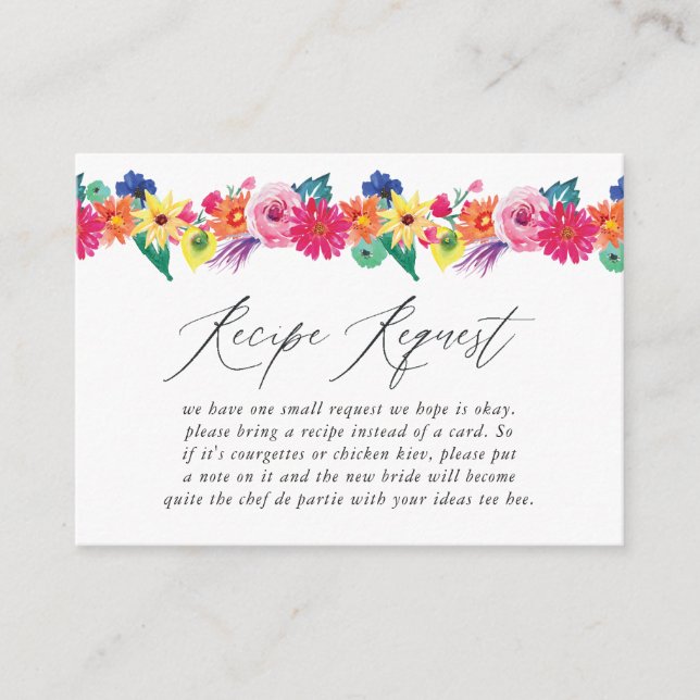 Floral Fiesta Bridal Shower Recipe Request Enclosure Card (Front)