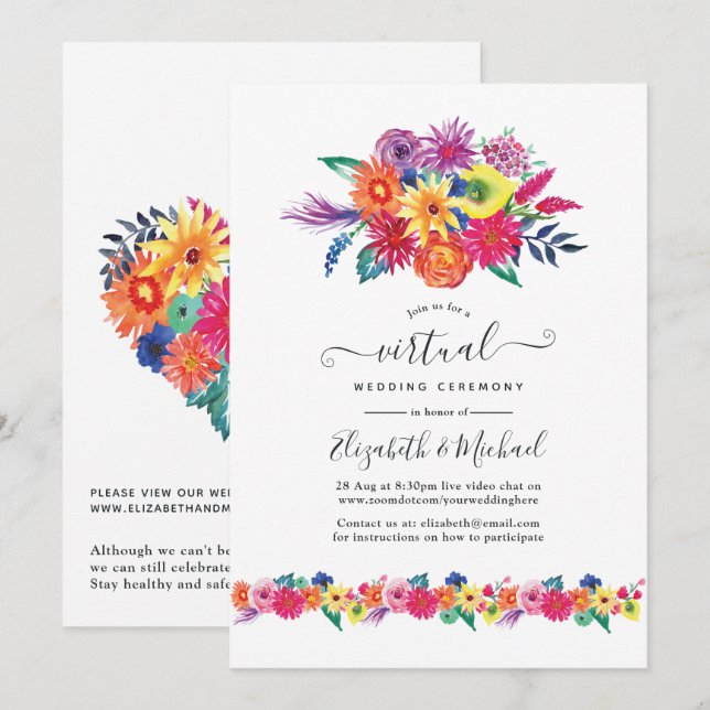 Floral Fiesta Online Virtual Wedding Invitation (Front/Back)