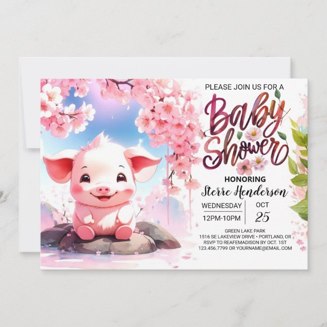 Floral Fiesta Piglet's Pink Farm Baby Shower Invitation (Front)