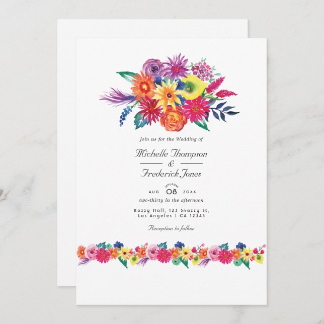 Floral Fiesta QR Code RSVP Wedding Invitation (Front/Back)