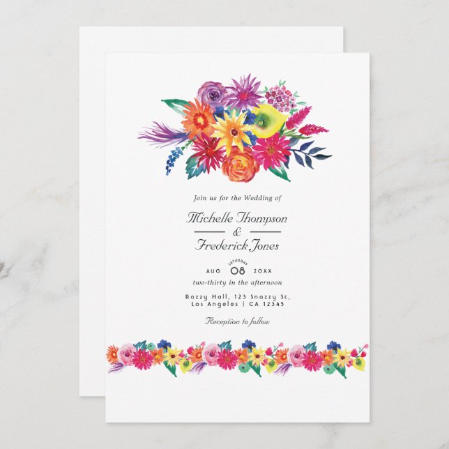 Floral Fiesta  QR Code RSVP Wedding Invitation (Front/Back)