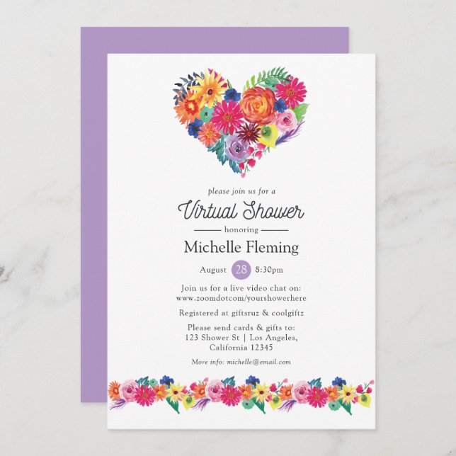 Floral Fiesta Virtual Baby or Bridal Shower Invitation (Front/Back)