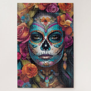 Floral Fiesta: Woman Embraces Dia de los Muertos Jigsaw Puzzle