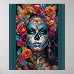 Floral Fiesta: Woman Embraces Dia de los Muertos Poster