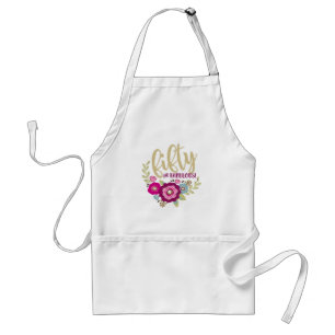 Floral Fifty Fabulous Pink Gold Birthday Party Standard Apron