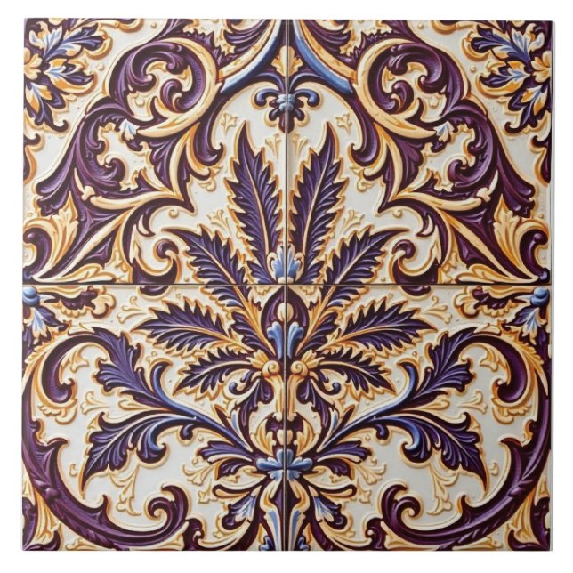 Floral Filigree Ceramic Tile (Front)