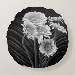 Floral fine art still life detailed monochrome mac round cushion