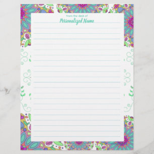 Floral Finesse Lined Custom Letterhead