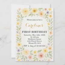 Floral First Birthday Invitation
