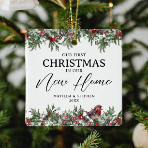 Floral First Christmas New Home Ceramic Ornament