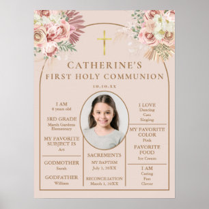 Floral First Communion Fun Facts Photo Sign