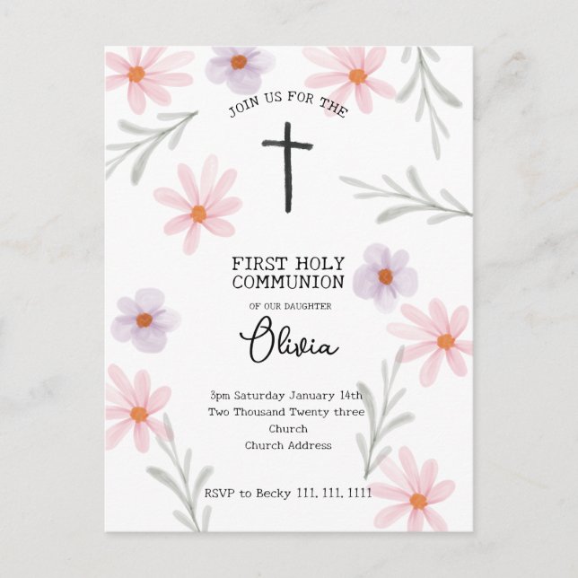 Floral First Communion Girl  Postcard (Front)