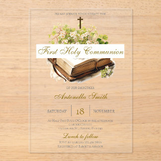 Floral First Holy Communion for girl Acrylic Invitations