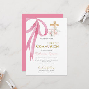 Floral First Holy Communion for girl Invitation