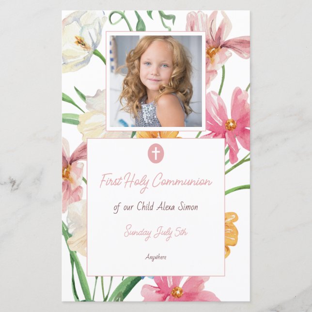 Floral First Holy Communion Photo menu (Front)