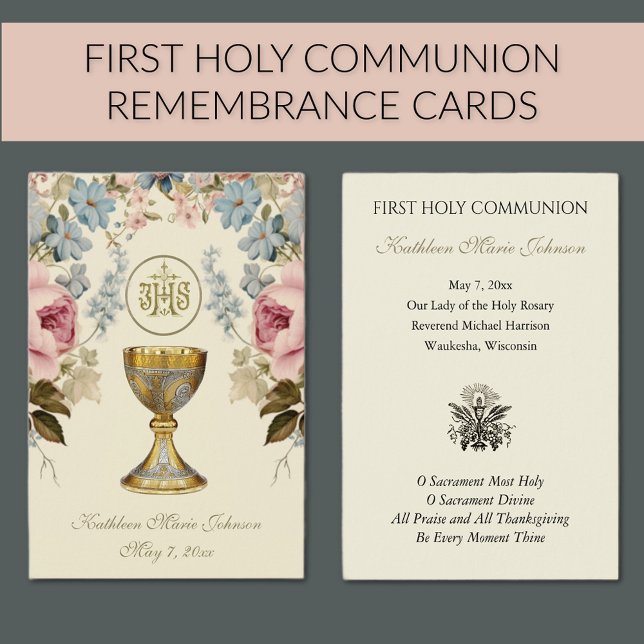 Floral First Holy Communion Remembrance Card (Creator Uploaded)