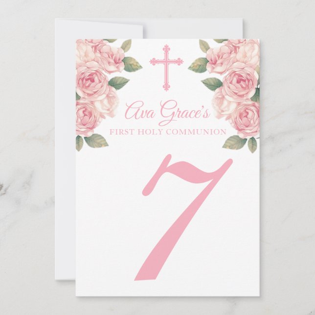 Floral First Holy Communion Table Number Cards (Front)