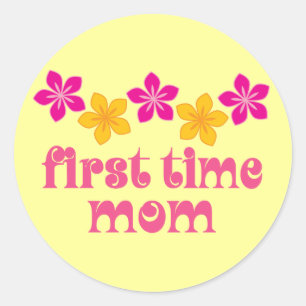 Floral First Time Mum Classic Round Sticker