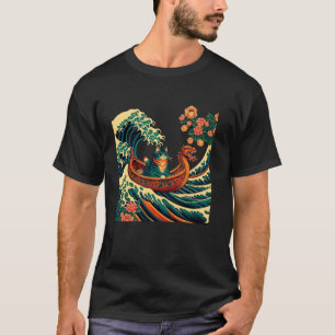 Floral Fisherman Kitten Lover Japanese Art Cute Ca T-Shirt