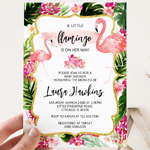 Floral Flamingo Baby Shower Invitation
