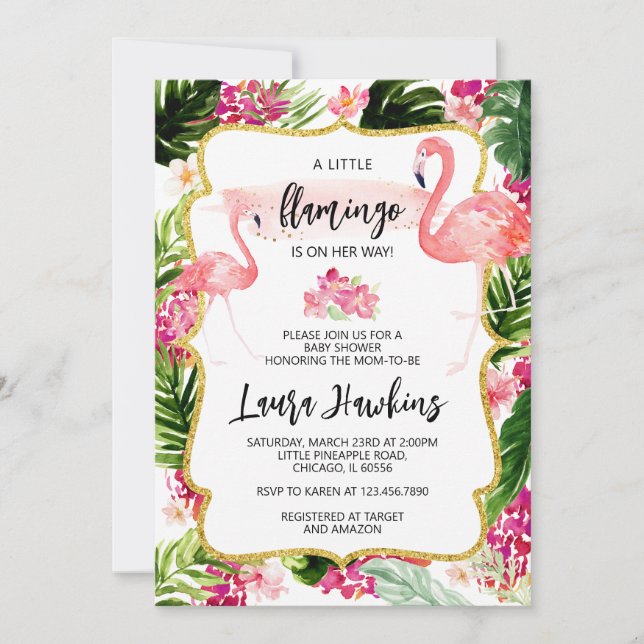 Floral Flamingo Baby Shower Invitation (Front)