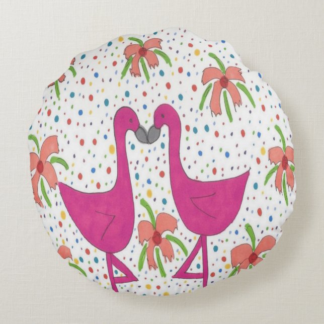 Floral Flamingo Fiesta Round Cushion (Back)