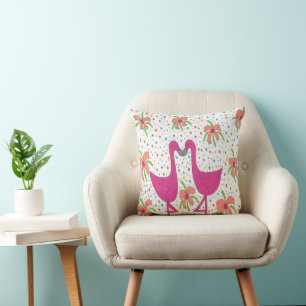 Floral Flamingo Fiesta Throw Pillow