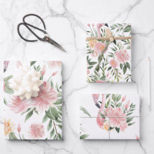 Floral Flamingo Pattern Wrapping Paper Sheet