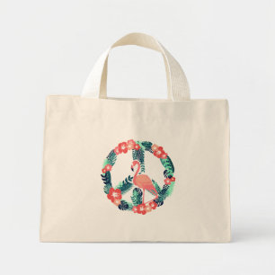 Floral Flamingo Peace Sign Cute Pink Women's  Mini Tote Bag
