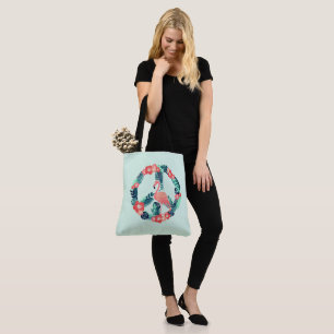 Floral Flamingo Peace Sign Cute Tote Bag