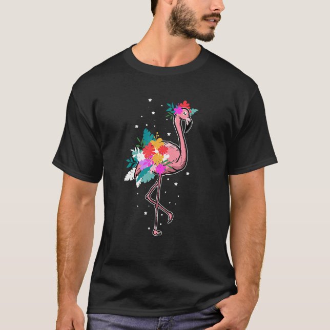 Floral Flamingo  Pink Bird T-Shirt (Front)