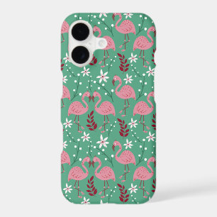 Floral flamingo seamless pattern pink green