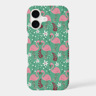 Floral flamingo seamless pattern pink green
