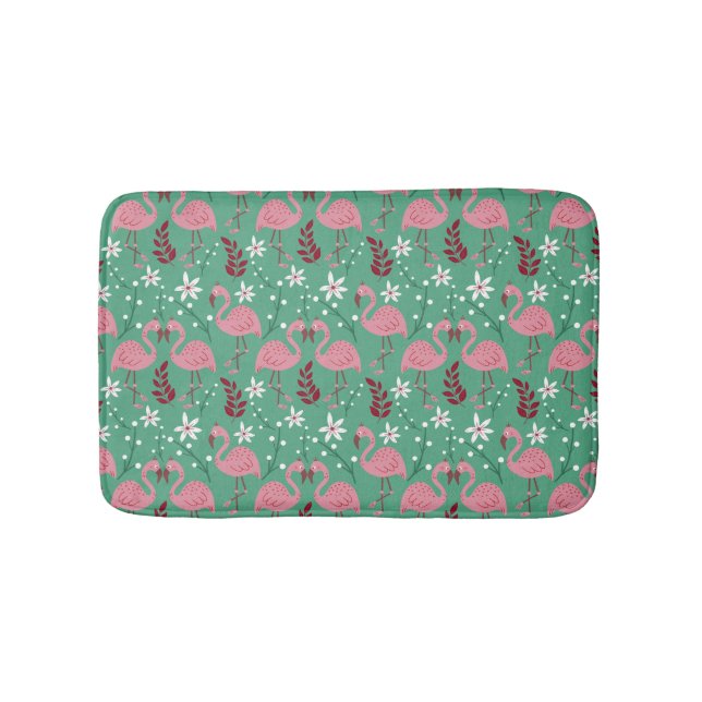 Floral flamingo seamless pattern pink green bath mat (Front)