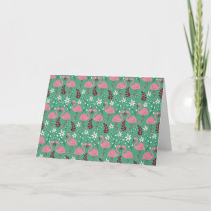 Floral flamingo seamless pattern pink green card