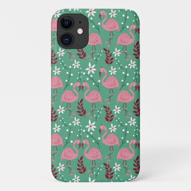 Floral flamingo seamless pattern pink green Case-Mate iPhone case (Back)