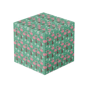Floral flamingo seamless pattern pink green cube