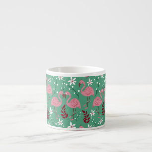 Floral flamingo seamless pattern pink green espresso cup